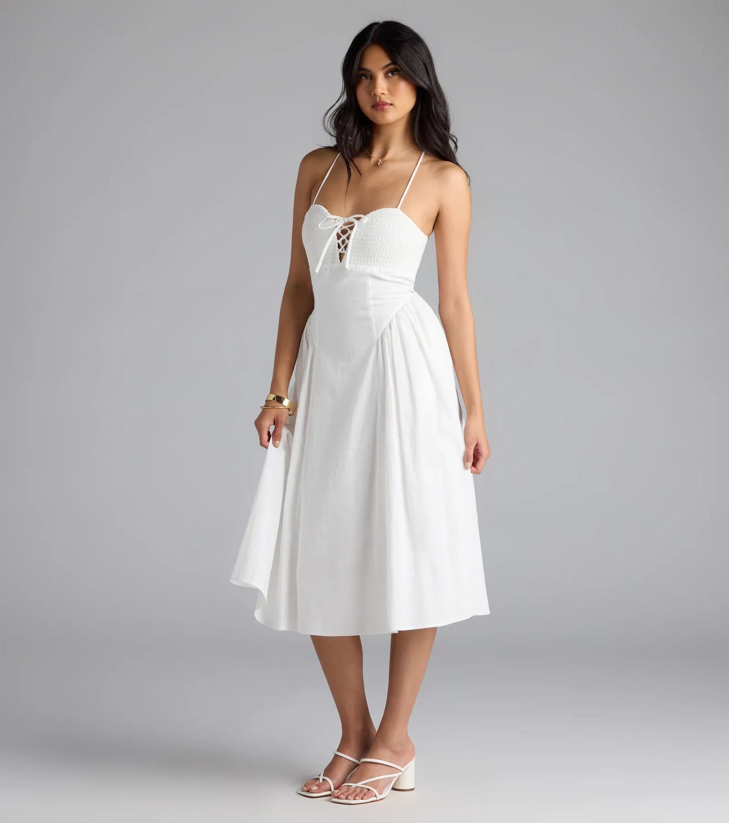 Easy And Breezy Lace-Up Midi Dress With Pockets