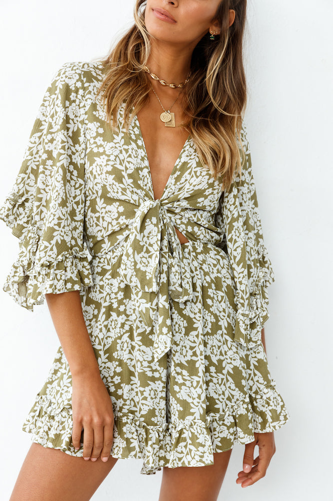 Rushing Back Romper Olive