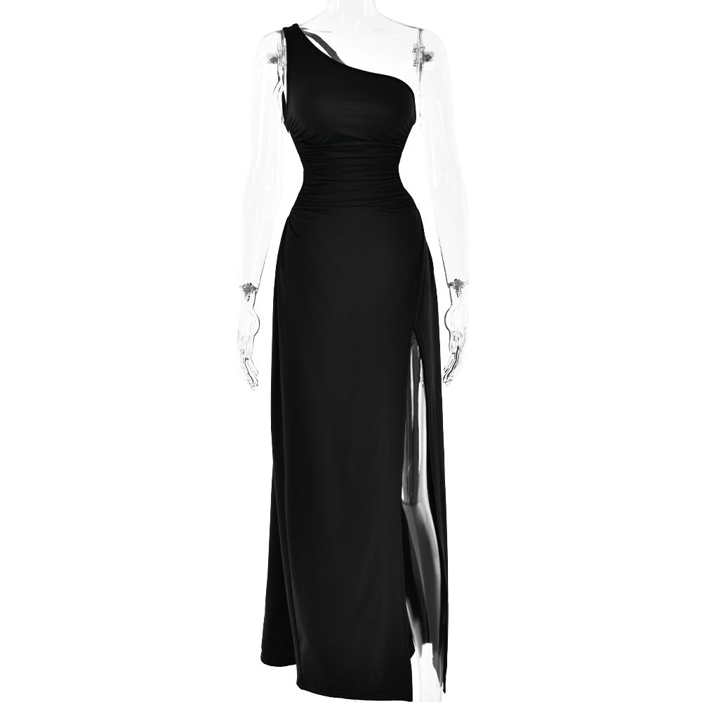 Backless Shoulder High Slit Dress Cold-Shoulder Sleeveless Maxi Dress Summer