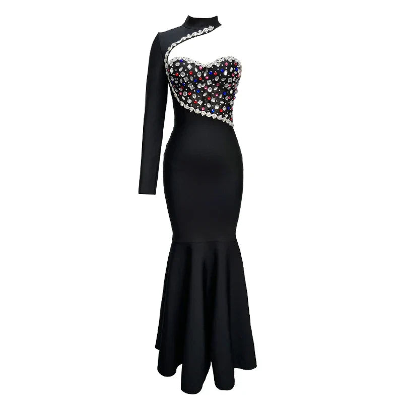 Black Diamond Maxi Dress Turtleneck