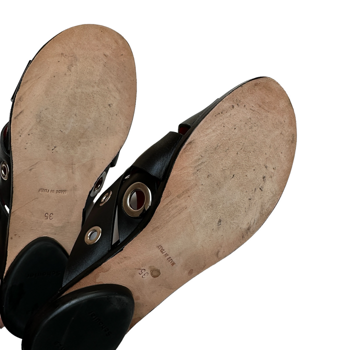 Black Leather and Silver Sandals - 5
