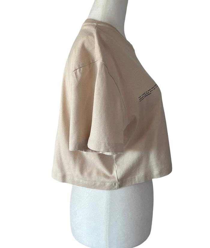 Cream Cotton Cropped T-shirt - S