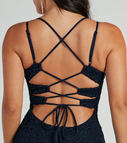 Darcy Lace-Up Glitter Lace Midi Formal Dress