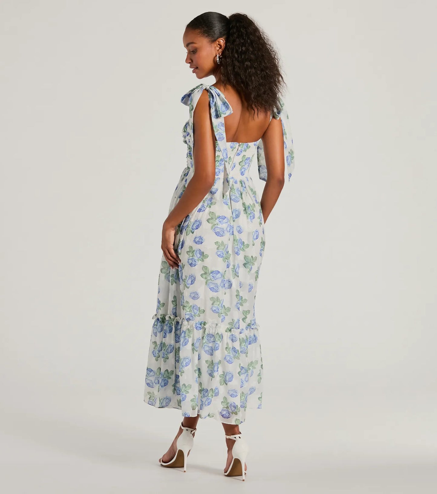 Clara Sweetheart Floral Chiffon Midi Formal Dress