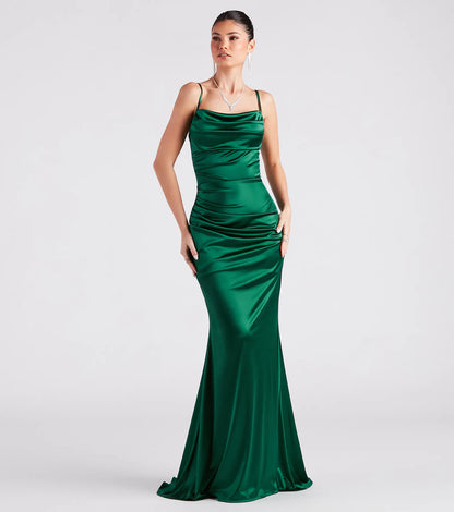 Marley Formal Satin Cowl Neck Mermaid Dress