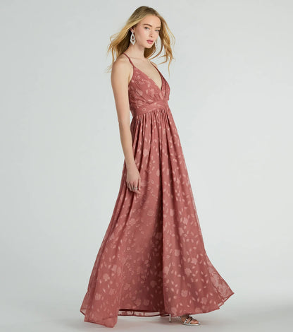 Arya V-Neck Strappy A-Line Floral Chiffon Formal Dress