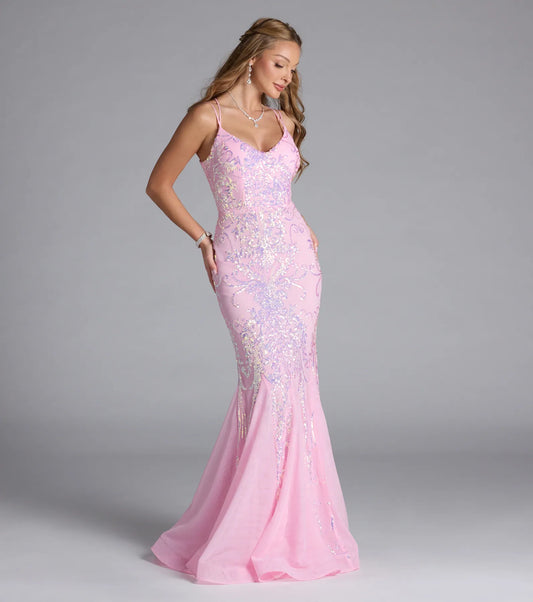 Makayla Lace-Up Mermaid Sequin Formal Dress