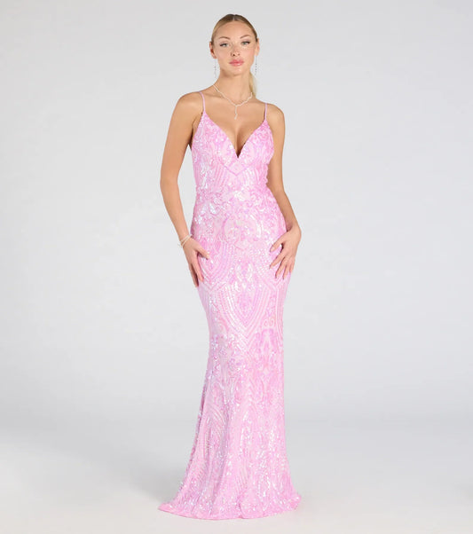 Kensie V-Neck Mermaid Sequin Formal Dress