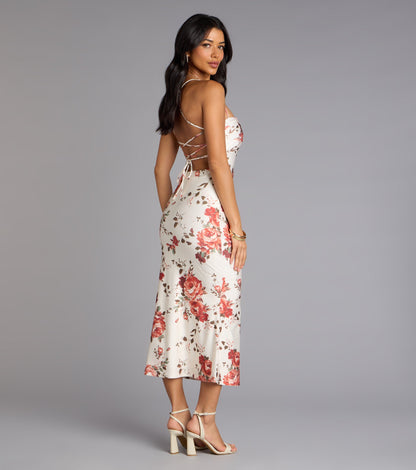 Garden Stroll Floral Lace-Up Midi Dress