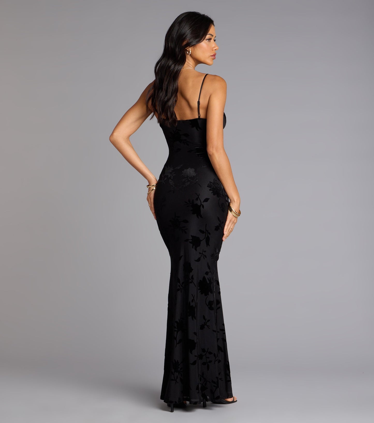 Midnight Garden Floral Velvet Burnout Maxi Dress