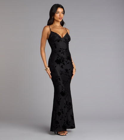 Midnight Garden Floral Velvet Burnout Maxi Dress