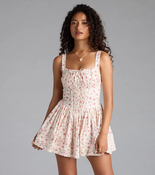 All Day Cuteness Floral Corset Skater Dress