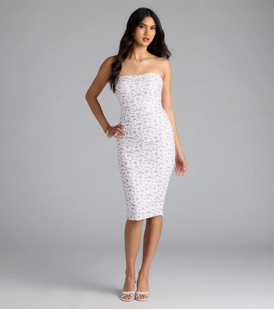 Sweetly Sultry Floral Bodycon Midi Dress