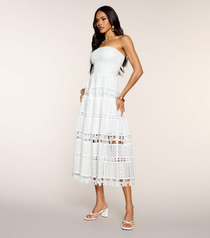 Lovely Day Eyelet A-Line Midi Dress