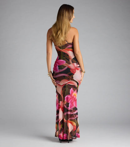 Falling For You Tropical Floral Slit Maxi Dress