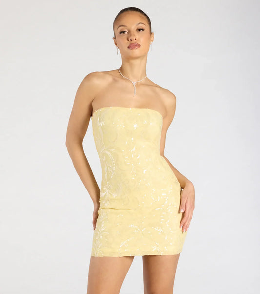 Glam Pose Sequin Strapless Bodycon Mini Dress