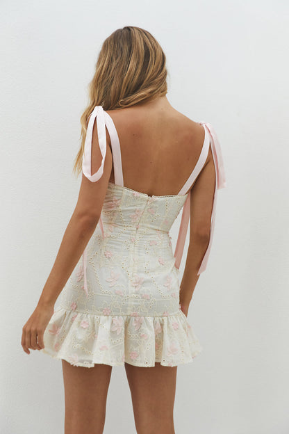 Blossom Embellish Mini Dress Cream