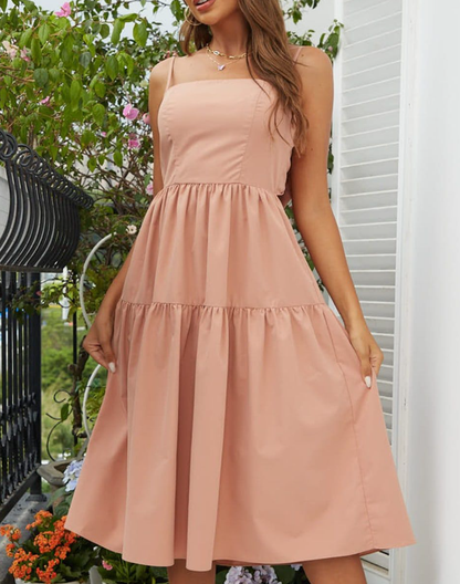 Bohemian Dress Bow Suspenders Maxi Dress Expansion for Vacation Dress