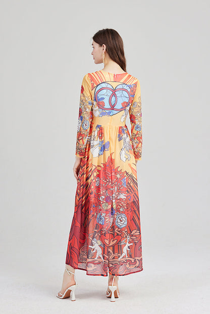 Arrival Angel Print Lightweight Imitation Chiffon dress Round Neck Large Swing A line Dress