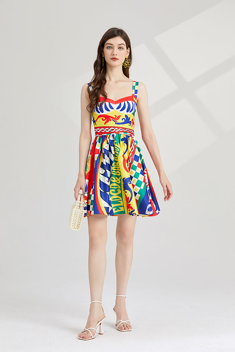Arrival Elegant Positioning Printed Stitching Slim Fit High Waist dress Slip Dress