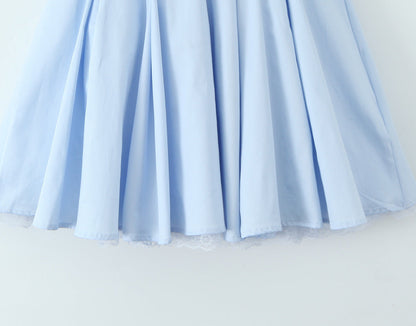 Blue Halter Dress Fitted Waist Backless Sweet Pettidress
