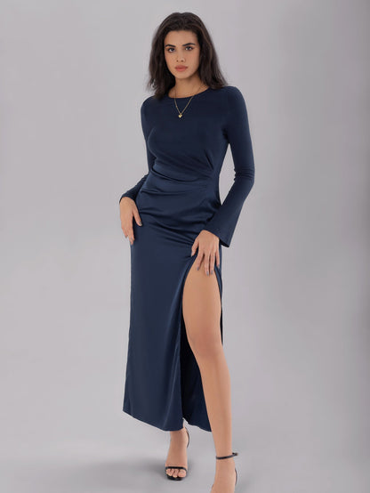 Bohemian Slim Fit Waist Pleated SlimmingLong Patchwork Split Dress