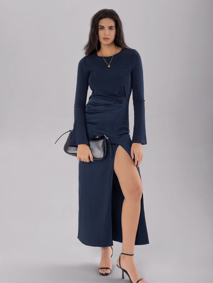 Bohemian Slim Fit Waist Pleated SlimmingLong Patchwork Split Dress
