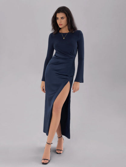 Bohemian Slim Fit Waist Pleated SlimmingLong Patchwork Split Dress
