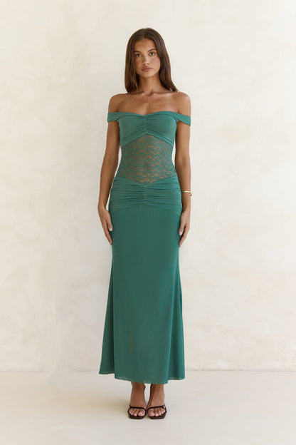 Always Dreaming Lace Off Shoulder Maxi Dress Teal