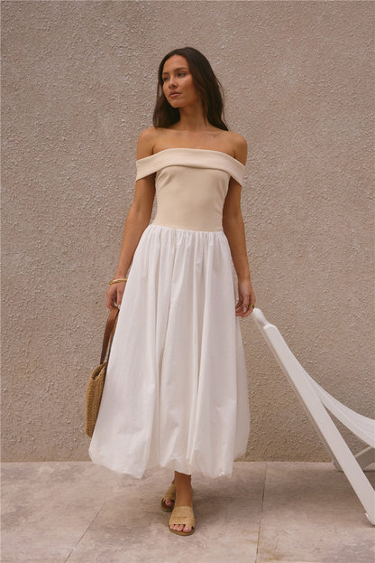 Sophisticated Nights Bubble Hem Maxi Dress White