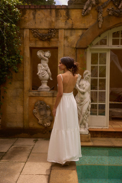 Lacey 100% Linen Maxi Dress White