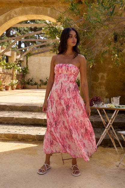 Floral Dreams Strapless Maxi Dress Pink