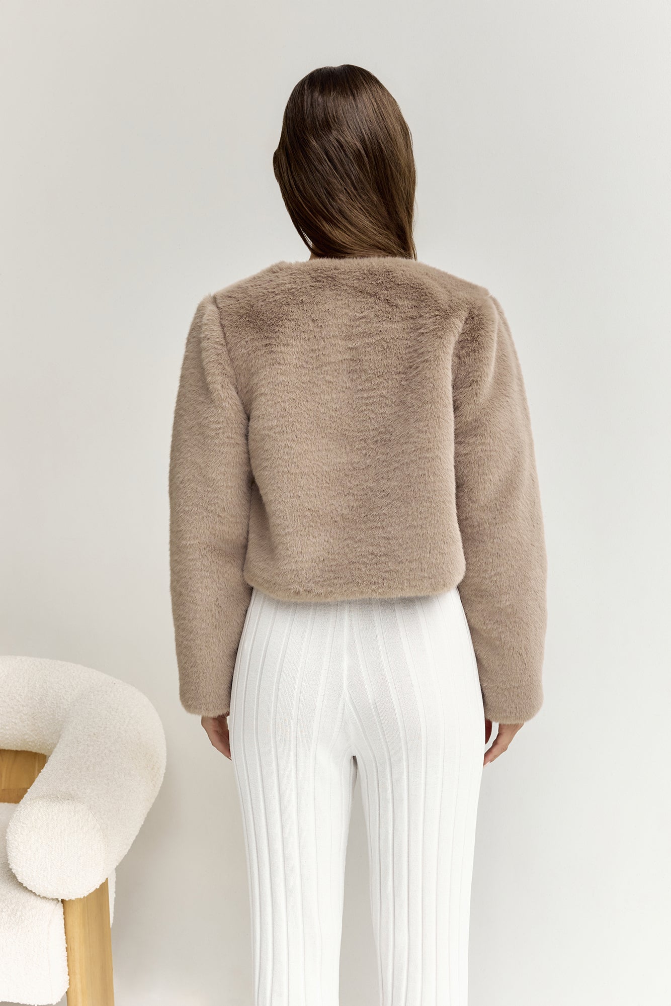 Day By Day Faux Fur Cropped Jacket Brown
