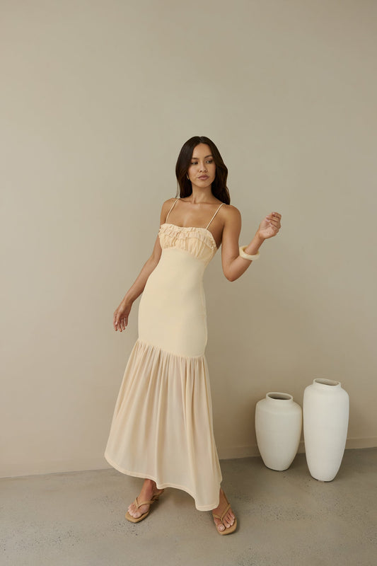 Just Right Mesh Maxi Dress Yellow