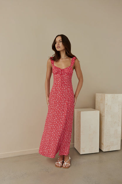 Berry Bloom Maxi Dress Red