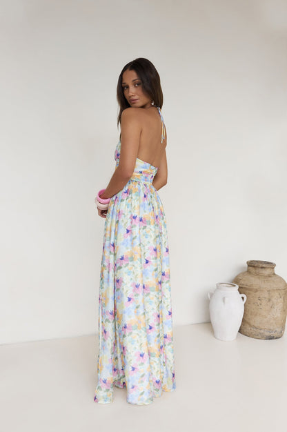 Hibiscus Hues Halter Maxi Dress Print