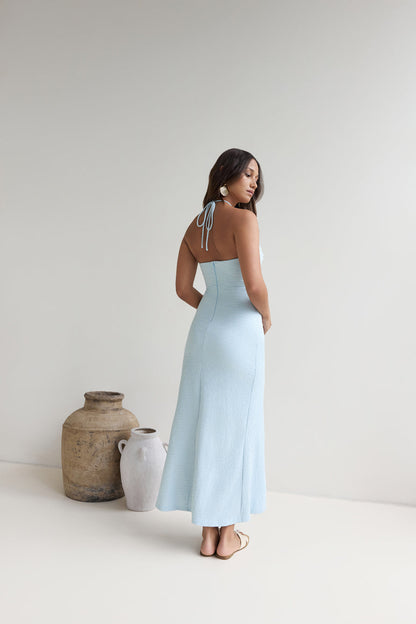Karmic Blessing Strapless Halter Maxi Dress Blue