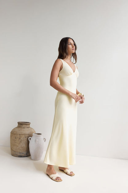 Lost In Daydreams Satin Maxi Dress Yellow