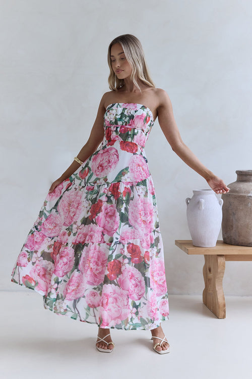 Bouquet In Bloom Strapless Maxi Dress Pink