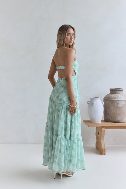 Hear Your Heartbeat Strapless Maxi Dress Green