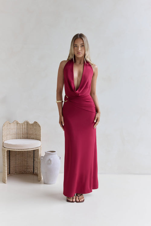 Kiss Journeys Halter Maxi Dress Burgundy