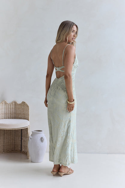 Far And Away Mesh Maxi Dress Sage
