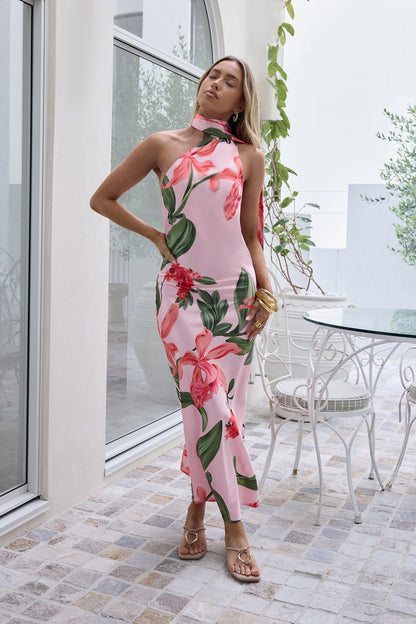 Blooming Romance Satin Maxi Dress Pink