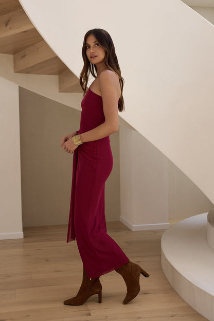Moment Of Clarity One Shoulder Mesh Maxi Dress Plum