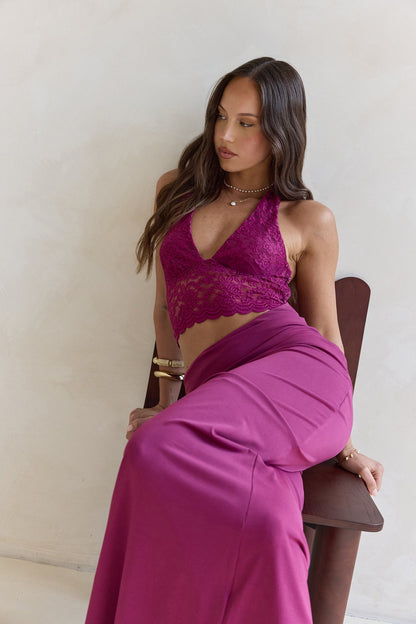 Best Believe Lace Halter Maxi Dress Plum