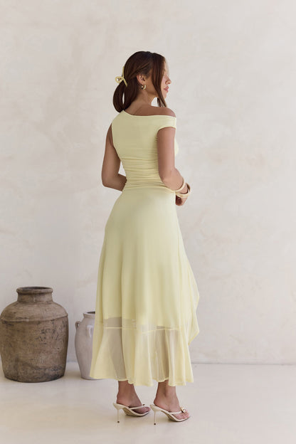 Whispered Secrets Mesh Long Sleeve Maxi Dress Yellow