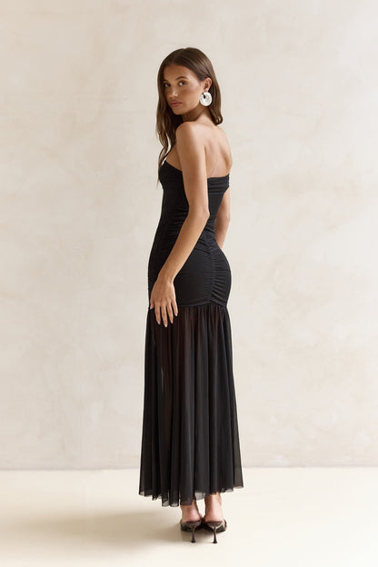 Serene Twilights One Shoulder Mesh Maxi Dress Black
