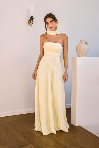 Rosewater Roads Strapless Maxi Dress Yellow