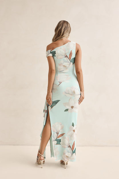 Case Of Flowers Off Shoulder Mesh Maxi Dress Mint