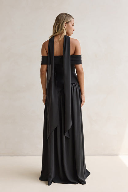 Midnight Elegance Off Shoulder Maxi Dress Black